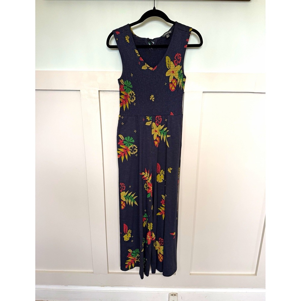 Toad & Co Gemini floral jumpsuit XS navy sleeveless tropical comfy hippie boho